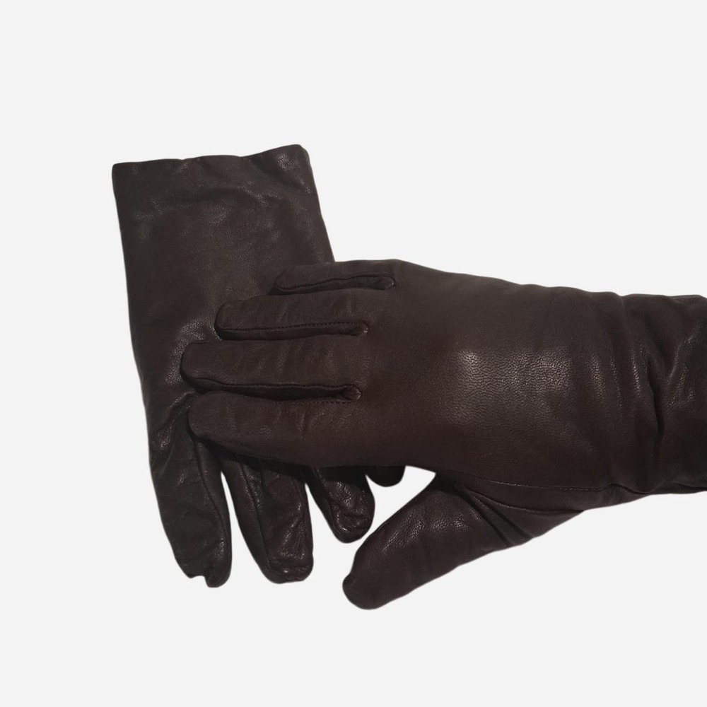 Womens 90s Y2K Brown leather gloves polyester blend lining very soft